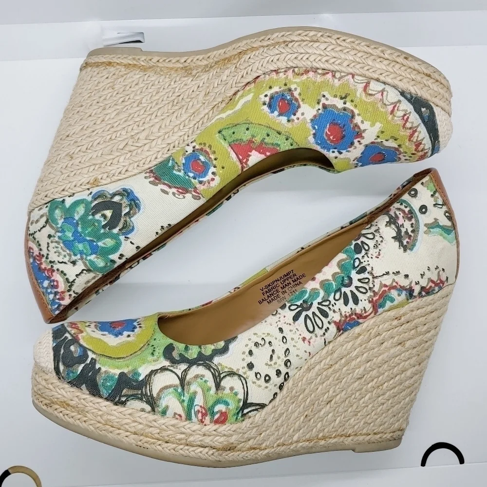 Nine West Vintage American Collection Colorful Summer Wedge Espadrilles Sz 10